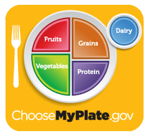 plate diagram with suggested serving sizes of each food group